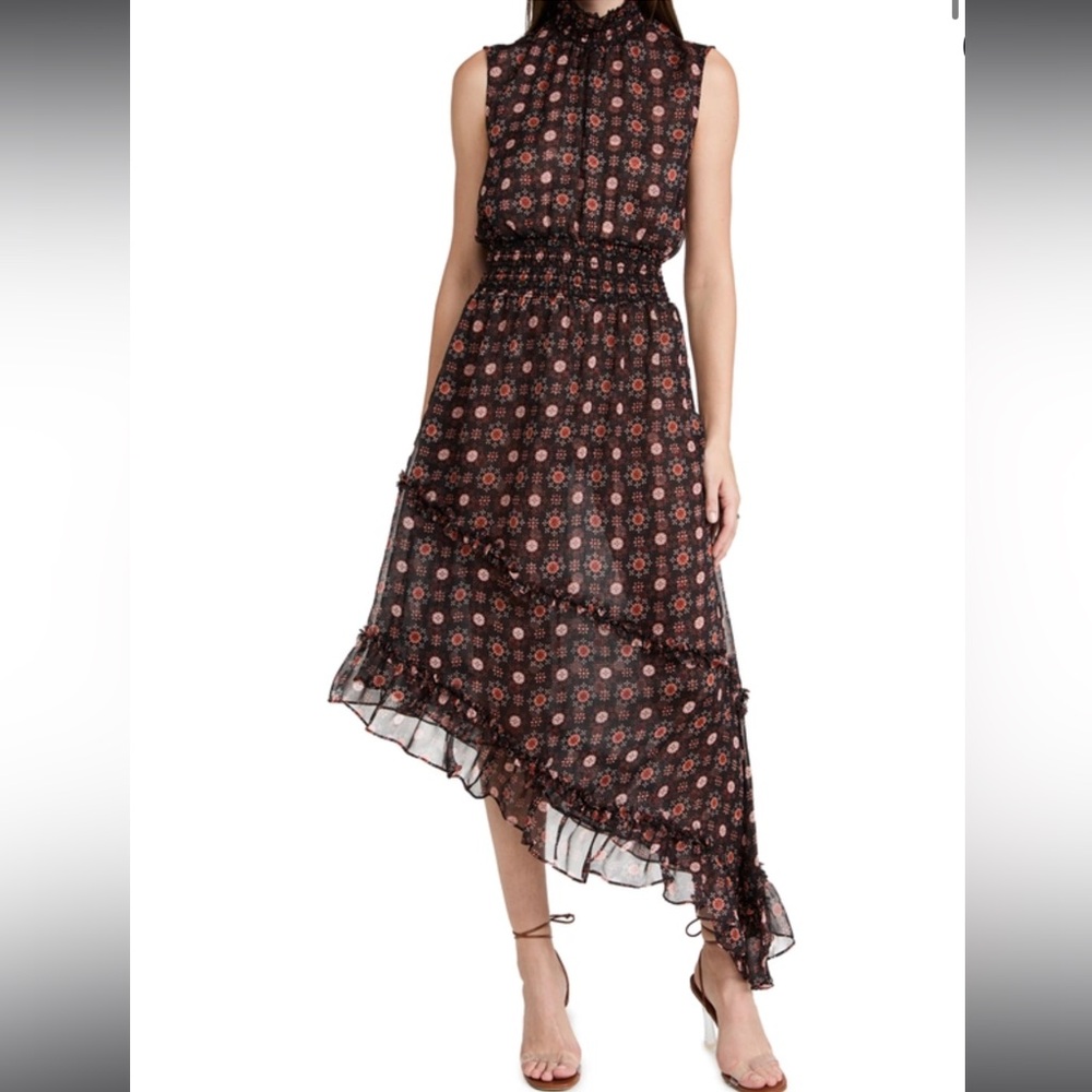 Misa Los Angeles Black and Pink Asymmetrical Dress